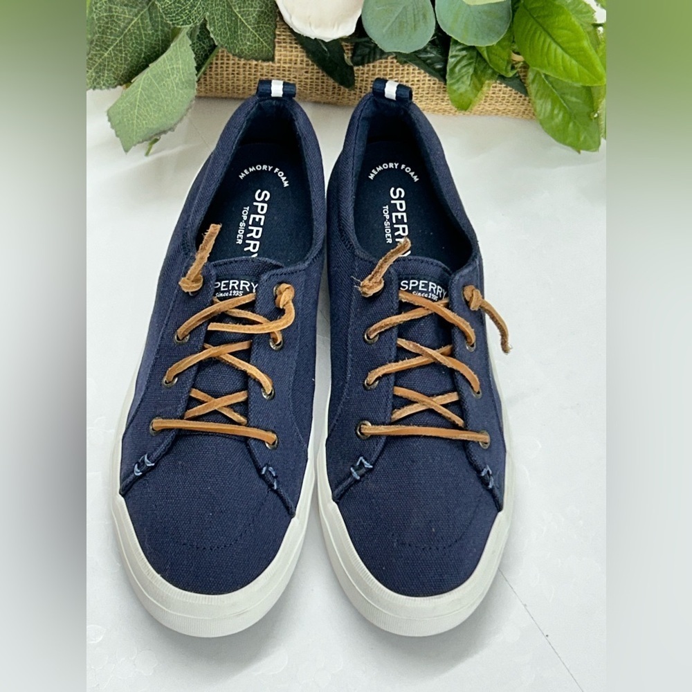 Sperry Navy Canvas Sneakers with Tan Laces